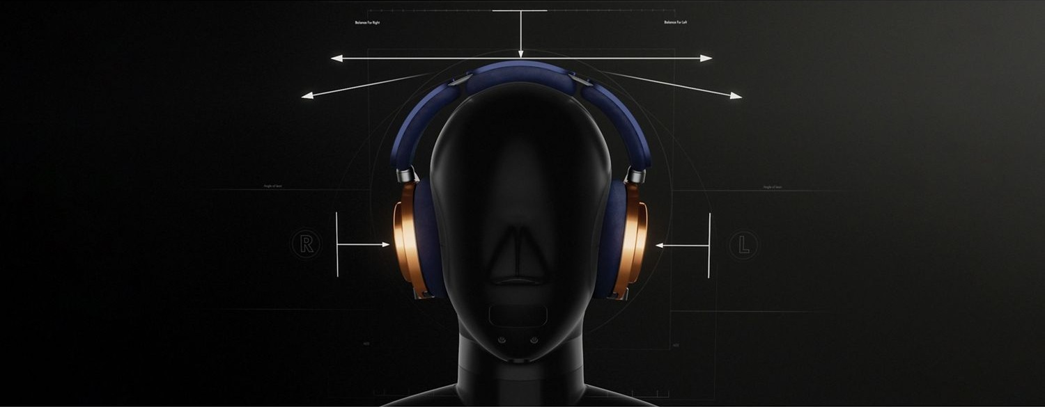Dyson OnTrac headphones shown on a head form